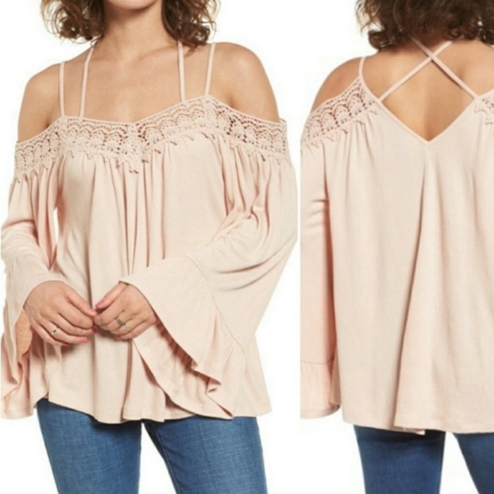 NWT Sun Shadow Crochet Trim Off Shoulder Boho Top Size XS Nordstrom